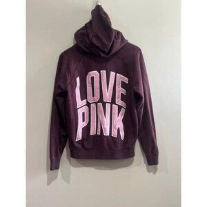Victorias Secret Pink Love Pink Hoodie Sweatshirt Womens M Marron/Pink Spellout